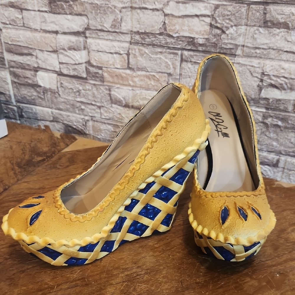 Yellow and Blue Women's Wedge Shoes